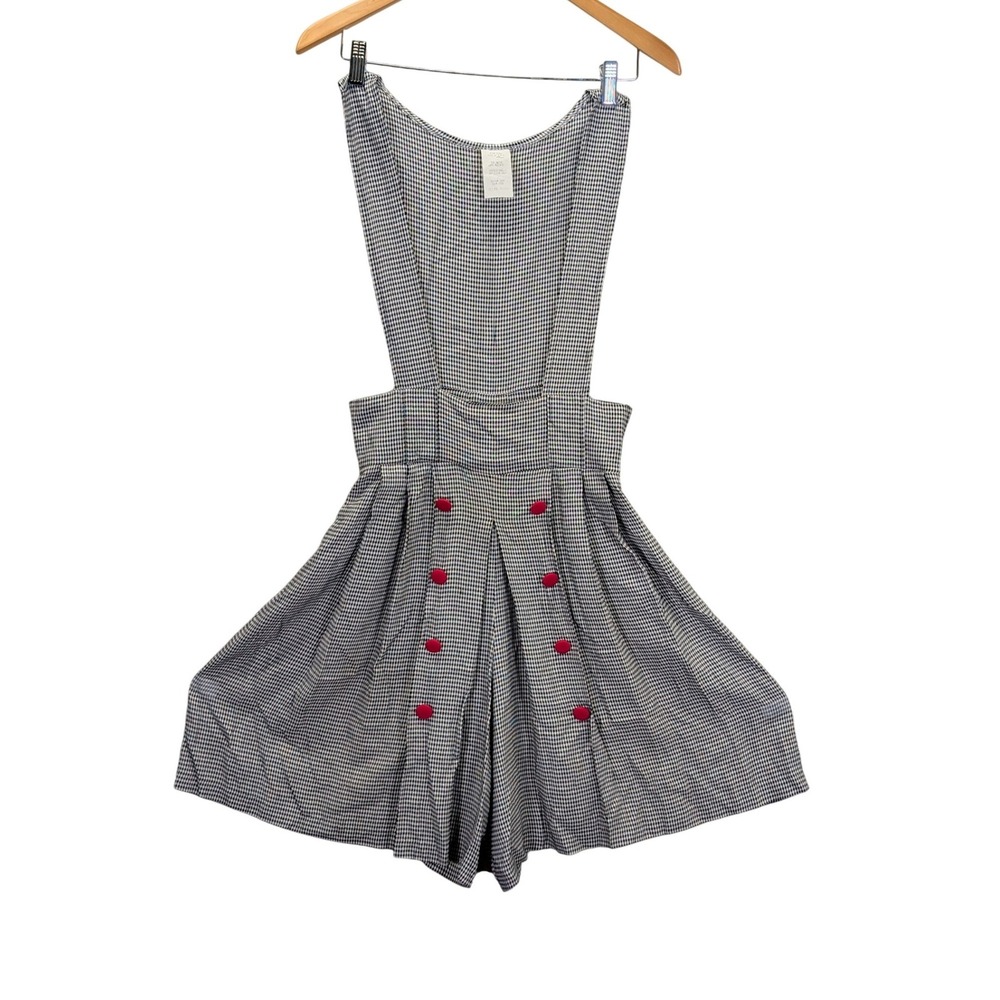 Gingham Romper Women's 9/10 Black White Casual Vacation Pleated Red Button Retro